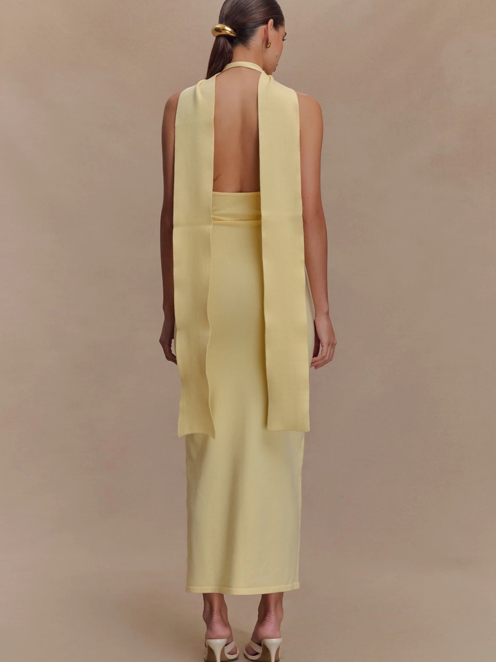 Elegant Yellow Floral-Detail Halter Maxi Dress - Picture 2 of 9